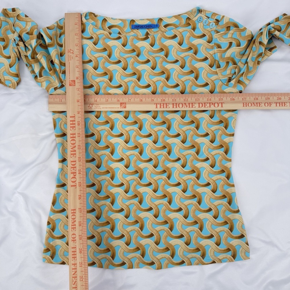 J.McLaughlin XS Catalina Cloth Top Wavesong 3/4 Sleeve Button Shoulder Aqua Gold - Picture 7 of 9